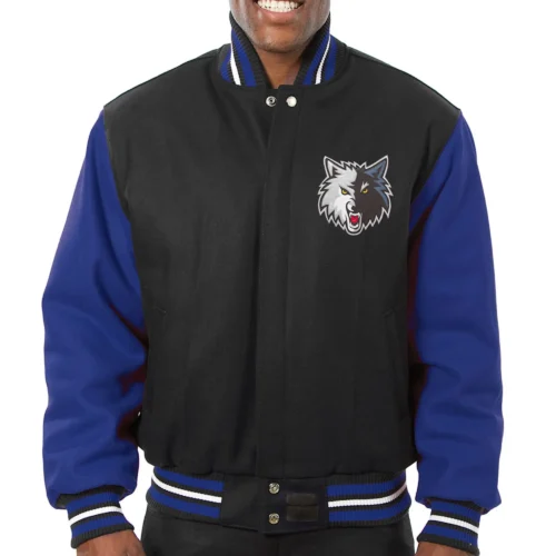 Minnesota Timberwolves Two Tone Wool Varsity Black/Blue Jacket