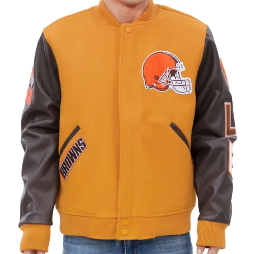 Cleveland Browns Classic Wool & Faux Leather Yellow/Black Varsity Jacket
