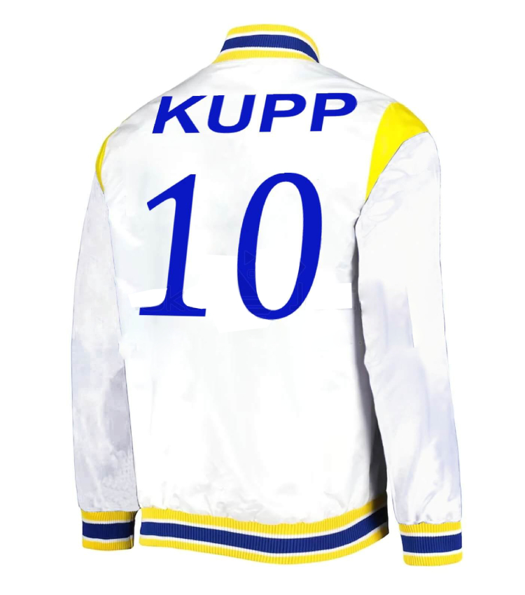 Los Angeles Rams Force Play White Satin Varsity Jacket - Image 2