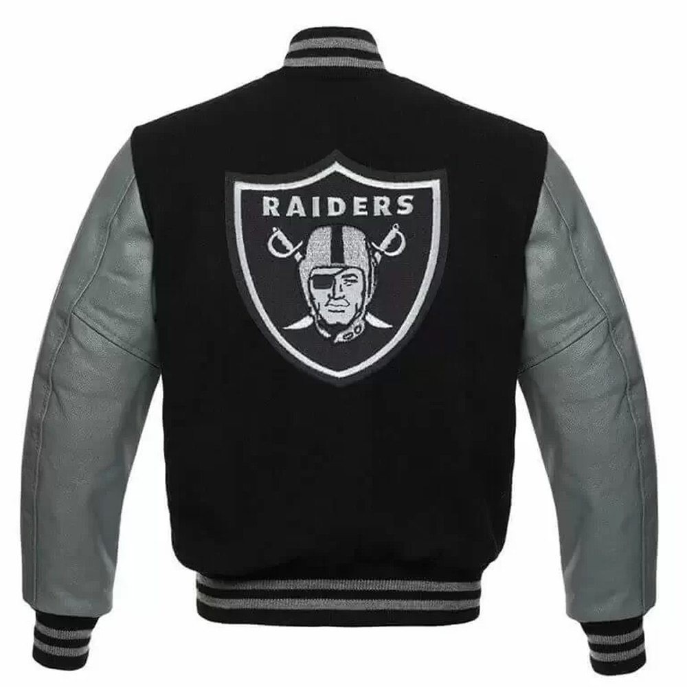 Las Vegas Raiders Black & Grey Wool Varsity Jacket - Image 2