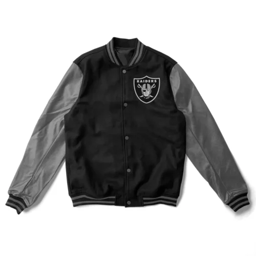 Las Vegas Raiders Black & Grey Wool Varsity Jacket - Image 3