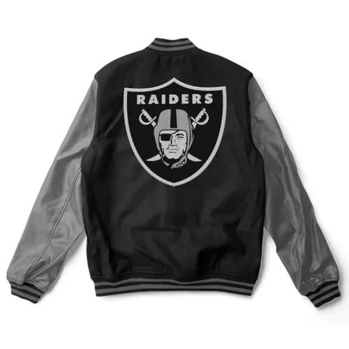 Las Vegas Raiders Black & Grey Wool Varsity Jacket - Image 4