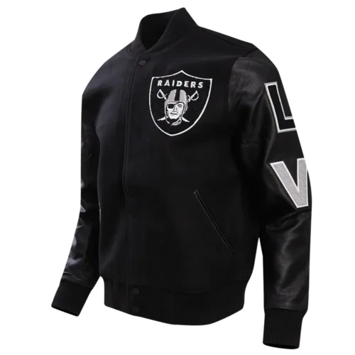 Alternative view of Las Vegas Raiders Classic Black Varsity Black Wool & Leather Jacket