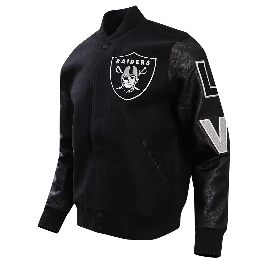 Las Vegas Raiders Classic Black Varsity Black Wool & Leather Jacket - Image 2
