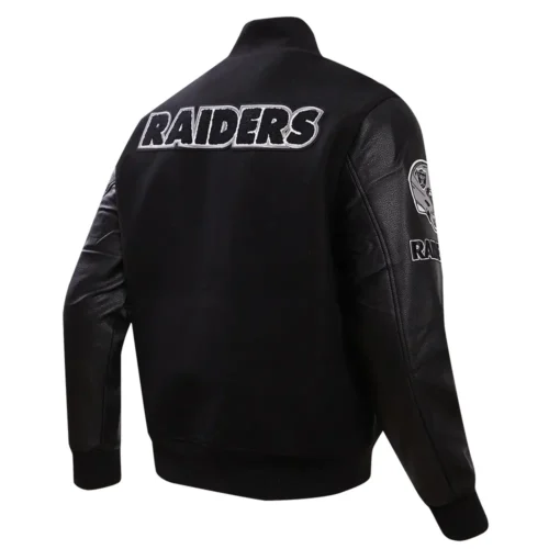 Las Vegas Raiders Classic Black Varsity Black Wool & Leather Jacket - Image 3
