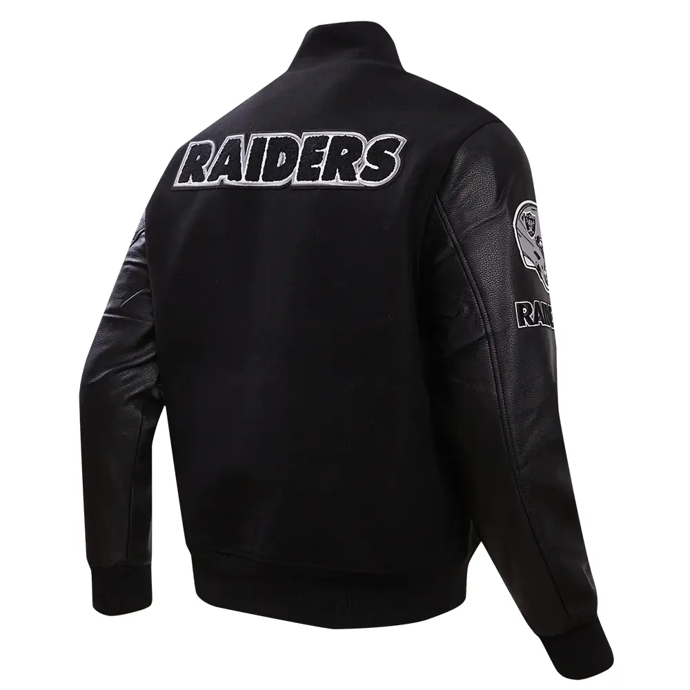Las Vegas Raiders Classic Black Varsity Black Wool & Leather Jacket - Image 3