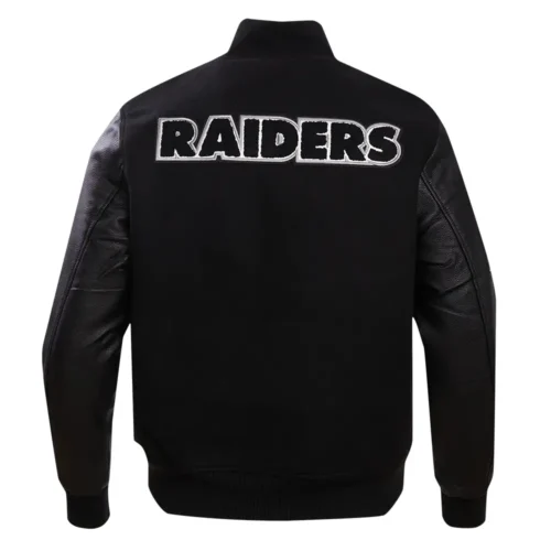 Las Vegas Raiders Classic Black Varsity Black Wool & Leather Jacket - Image 4