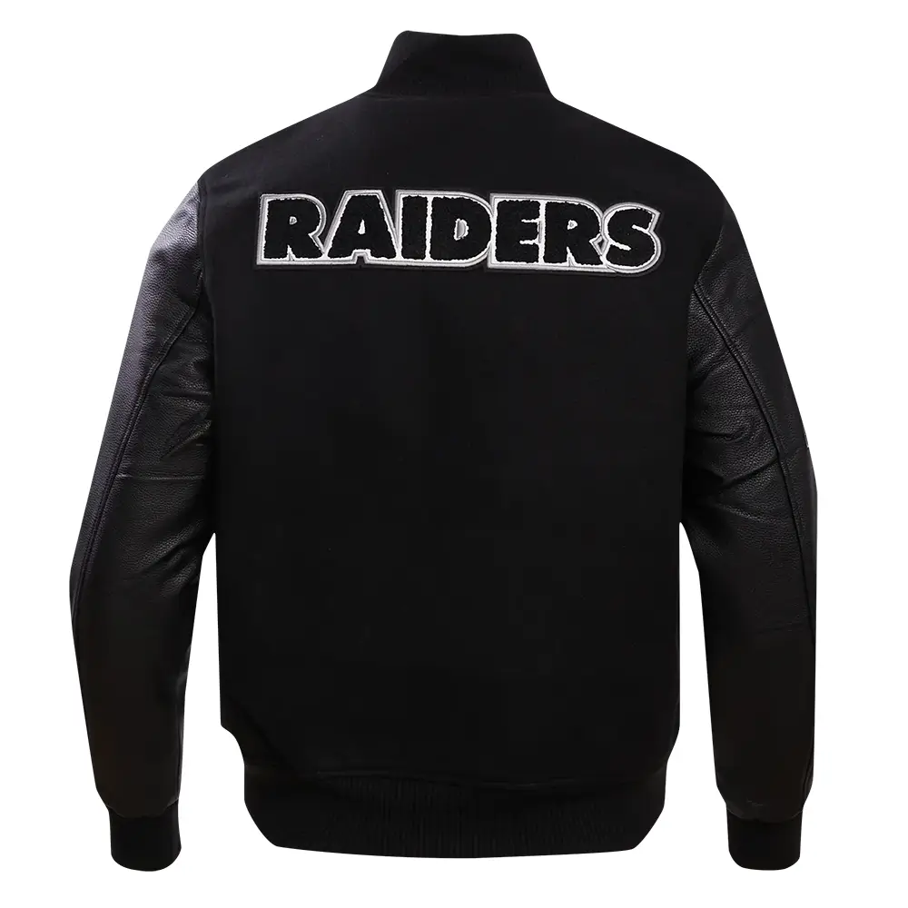 Las Vegas Raiders Classic Black Varsity Black Wool & Leather Jacket - Image 4