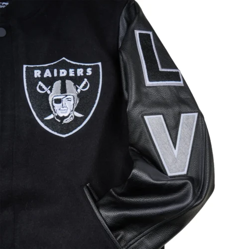 Las Vegas Raiders Classic Black Varsity Black Wool & Leather Jacket - Image 5