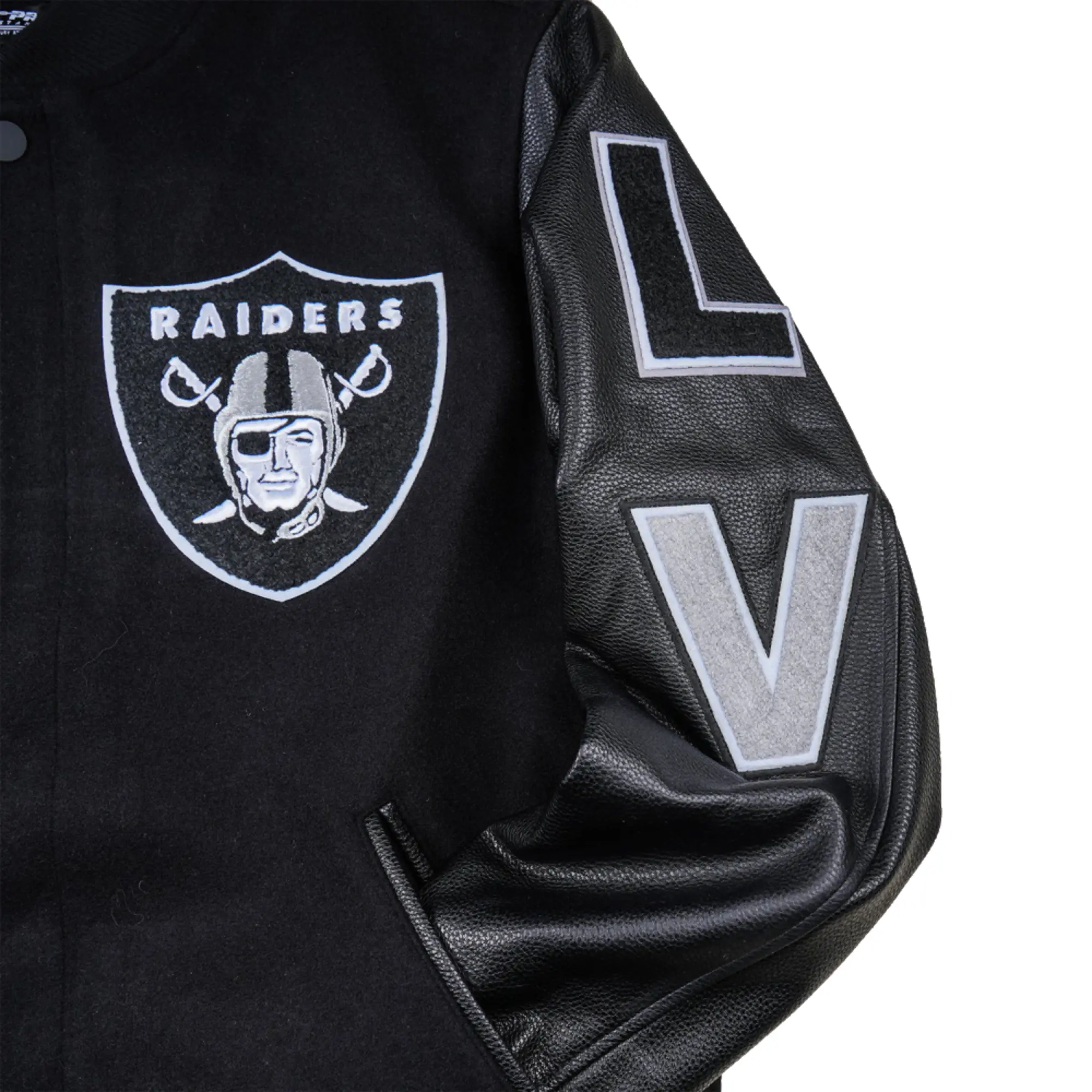 Las Vegas Raiders Classic Black Varsity Black Wool & Leather Jacket - Image 5