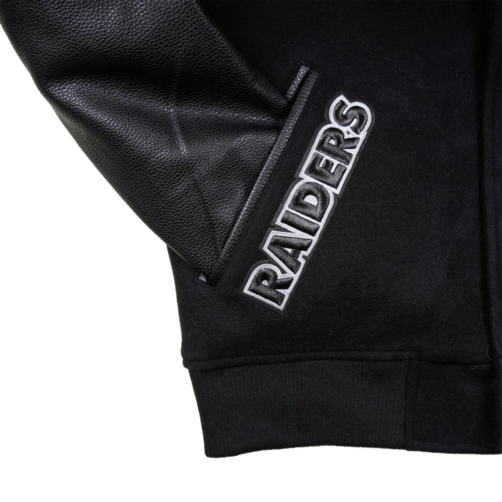 Las Vegas Raiders Classic Black Varsity Black Wool & Leather Jacket - Image 7