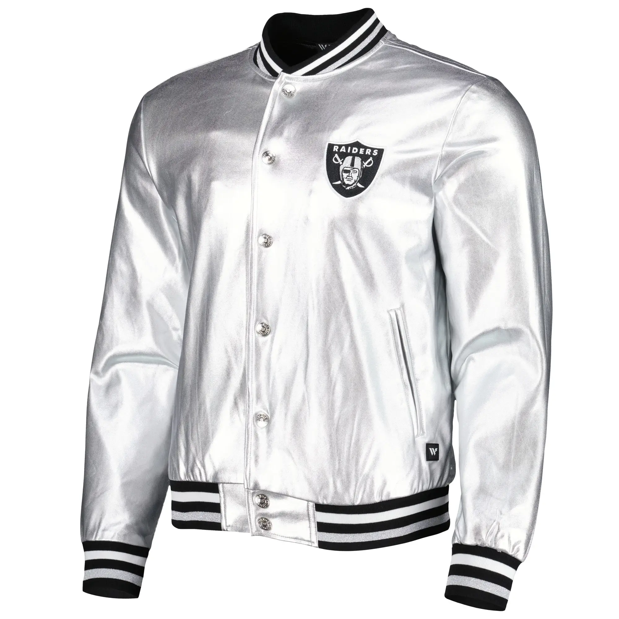 Las Vegas Raiders Metallic Bomber Silver Jacket