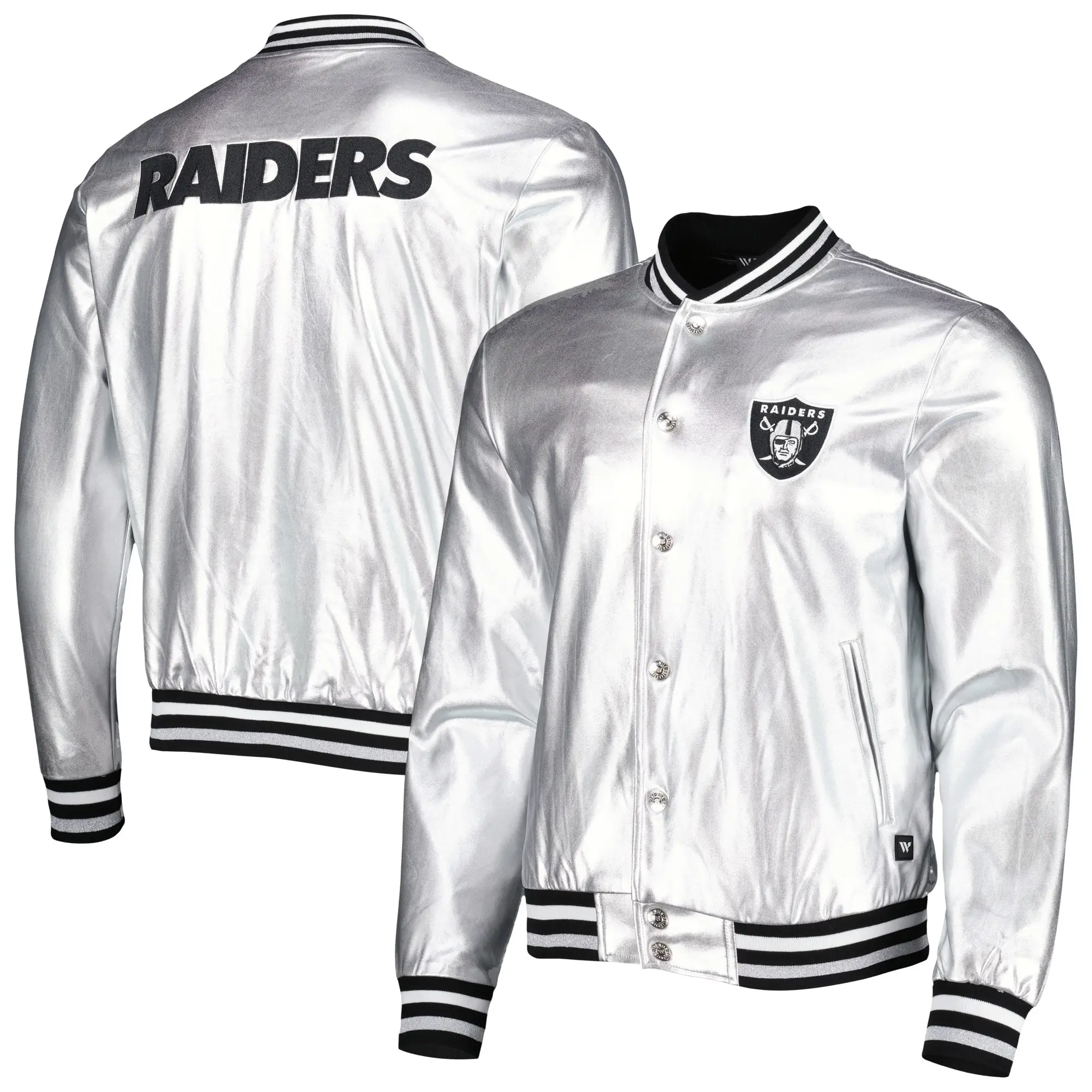 Las Vegas Raiders Metallic Bomber Silver Jacket - Image 4