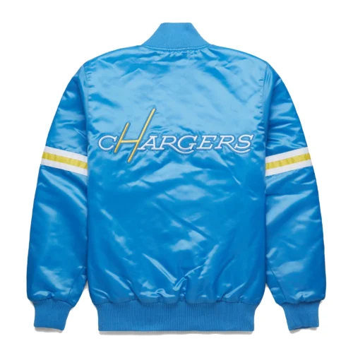 Alternative view of Los Angeles Chargers Pick & Roll Sky Blue Satin Varsity Jacket