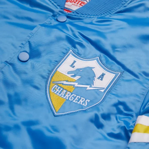 Los Angeles Chargers Pick & Roll Sky Blue Satin Varsity Jacket - Image 3