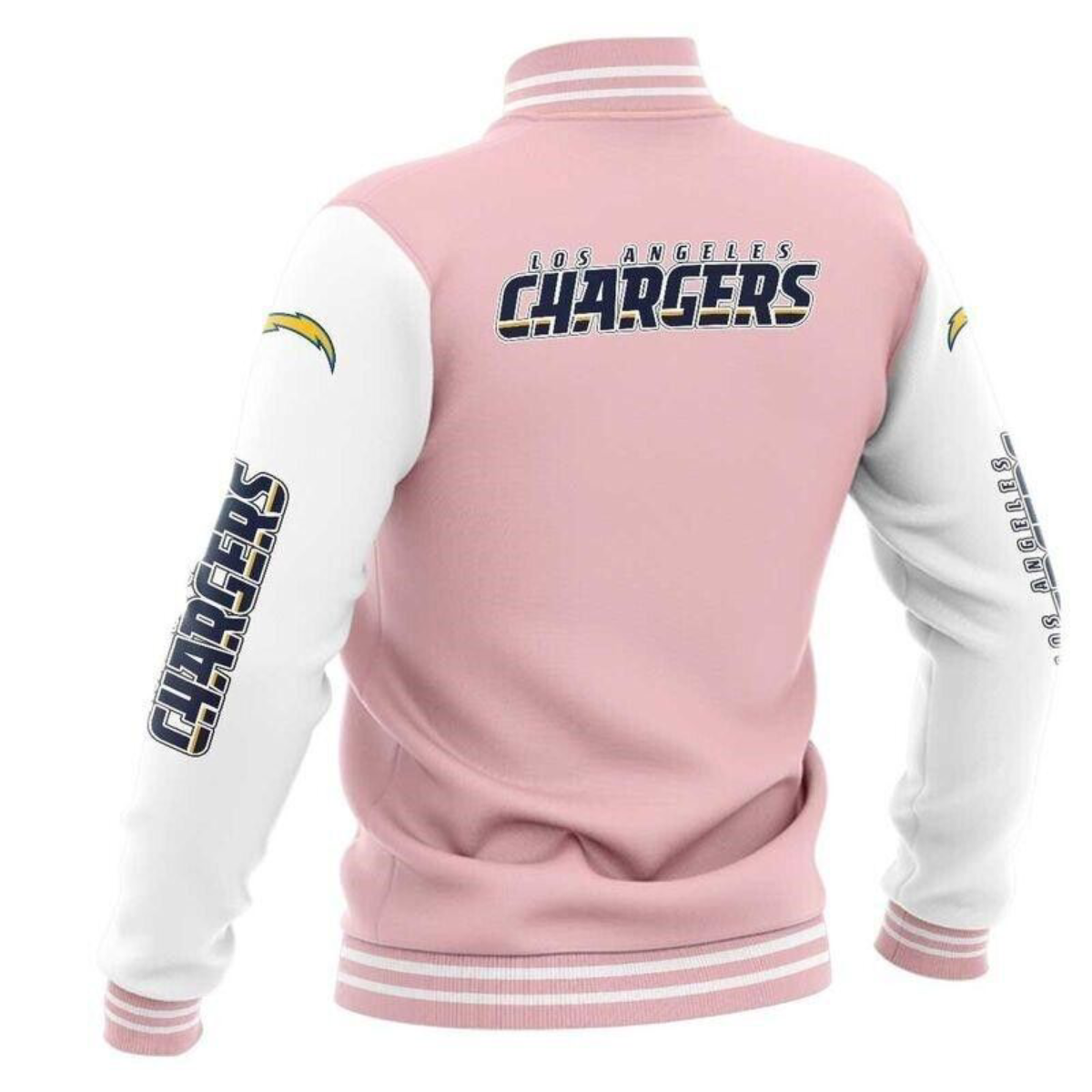 Los Angeles Chargers Baseball Light Pink Satin Varsity Jacket - Image 2