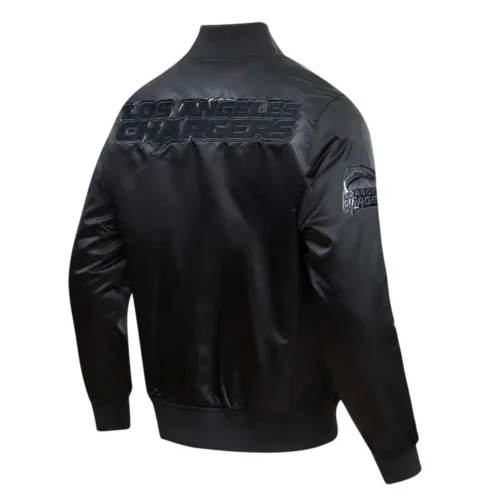 Alternative view of Los Angeles Chargers Triple Black Satin Varsity Jacket