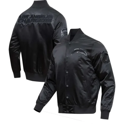 Los Angeles Chargers Triple Black Satin Varsity Jacket - Image 3