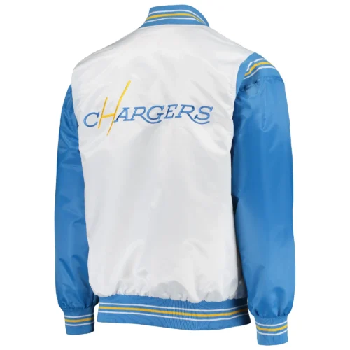 Alternative view of Los Angeles Chargers The Enforcer White & Blue Satin Varsity Jacket