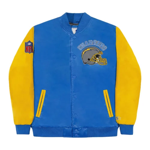 Los Angeles Chargers Locker Room Throwback Blue & Yellow Satin Varsity Jacket