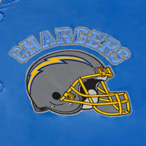 Los Angeles Chargers Locker Room Throwback Blue & Yellow Satin Varsity Jacket - Image 3
