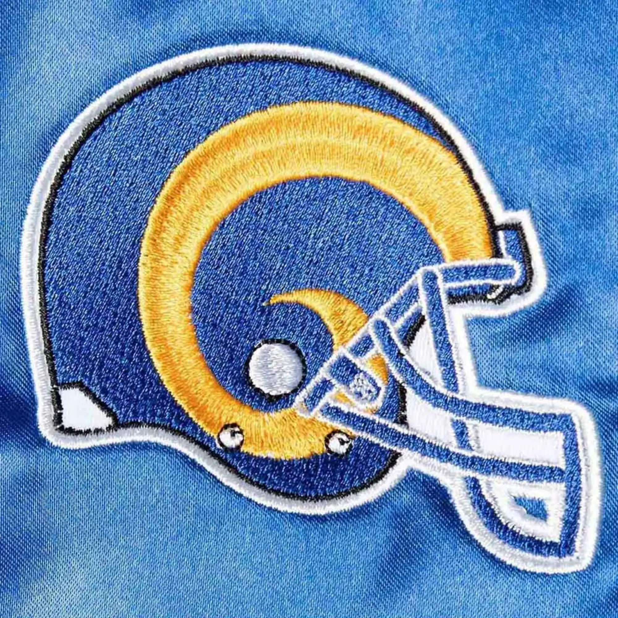 Los Angeles Rams Women's Lightweight Satin Full-Snap Blue Satin Varsity Jacket - Image 3