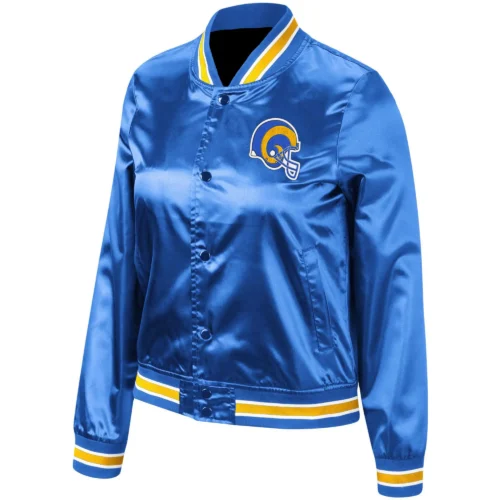 Los Angeles Rams Women's Lightweight Satin Full-Snap Blue Satin Varsity Jacket