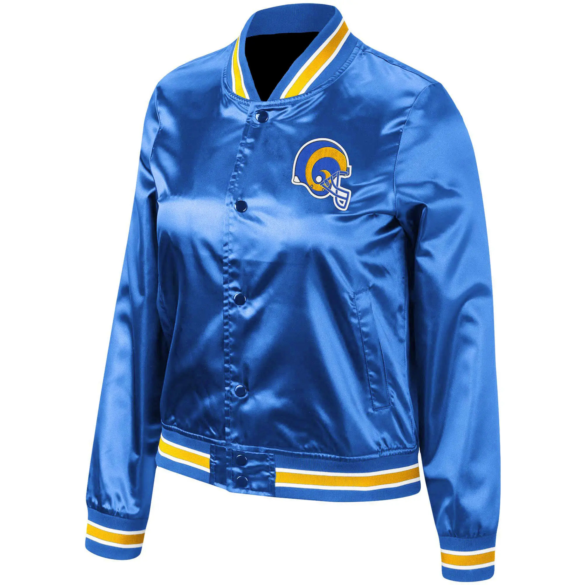 Los Angeles Rams Women's Lightweight Satin Full-Snap Blue Satin Varsity Jacket
