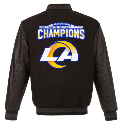 Alternative view of Los Angeles Rams Super Bowl LVI Champions One Color Black Wool Varsity Jacket