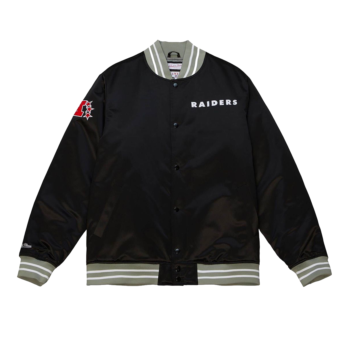 Las Vegas Raiders Logo Heavyweight Full-Snap Black Satin Varsity Jacket