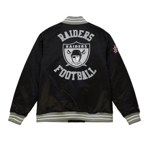 Alternative view of Las Vegas Raiders Logo Heavyweight Full-Snap Black Satin Varsity Jacket