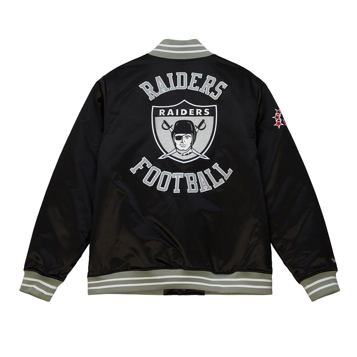 Las Vegas Raiders Logo Heavyweight Full-Snap Black Satin Varsity Jacket - Image 2