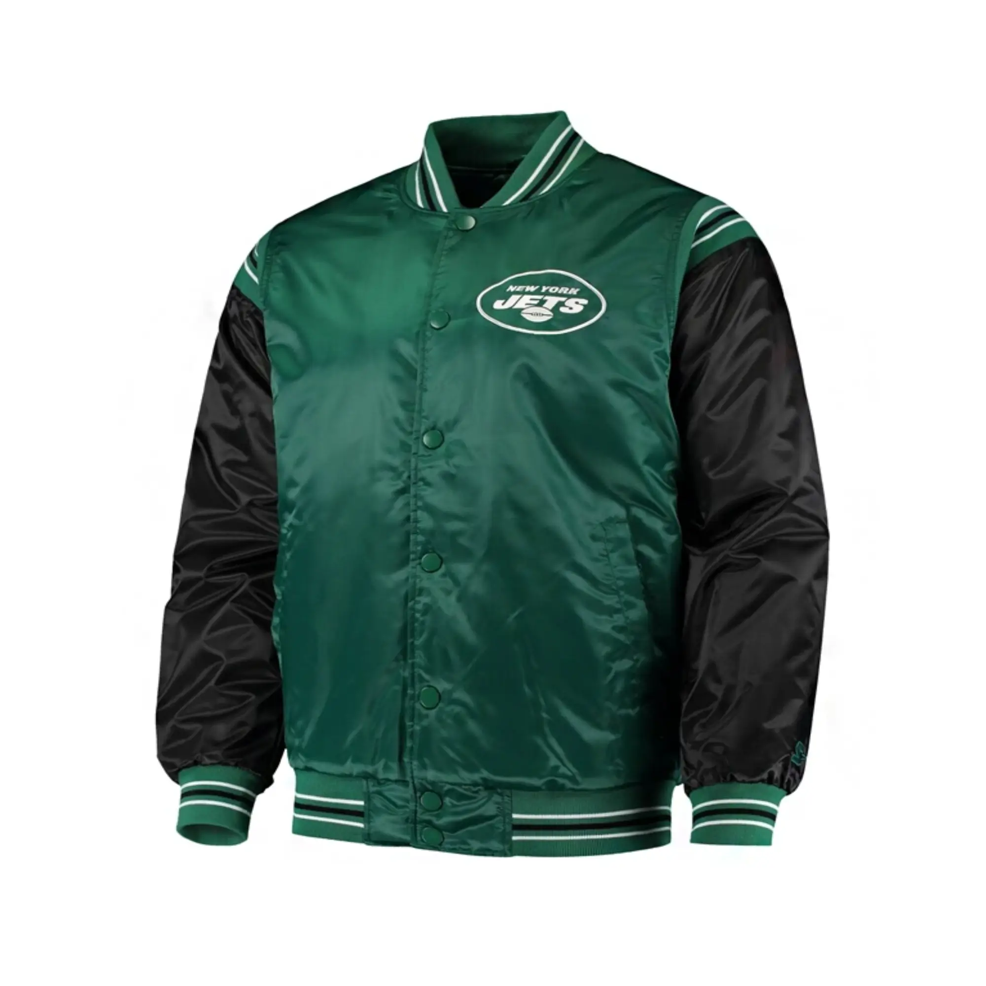 New York Jets The Enforcer Green/Black Satin Varsity Jacket