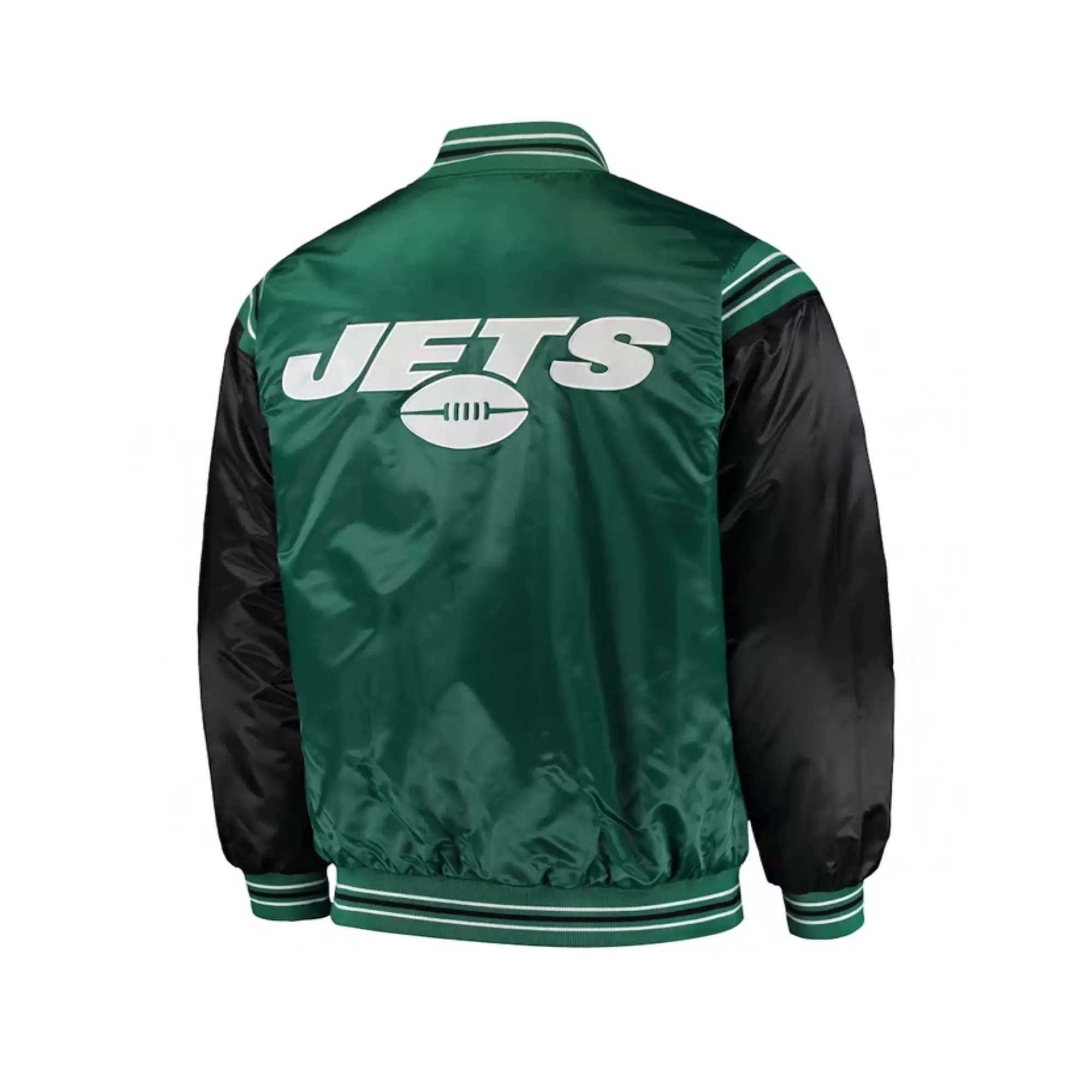 New York Jets The Enforcer Green/Black Satin Varsity Jacket - Image 2