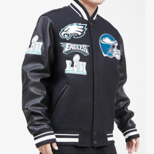 Philadelphia Eagles Mashup Wool & Leather Varsity Jacket - Image 3
