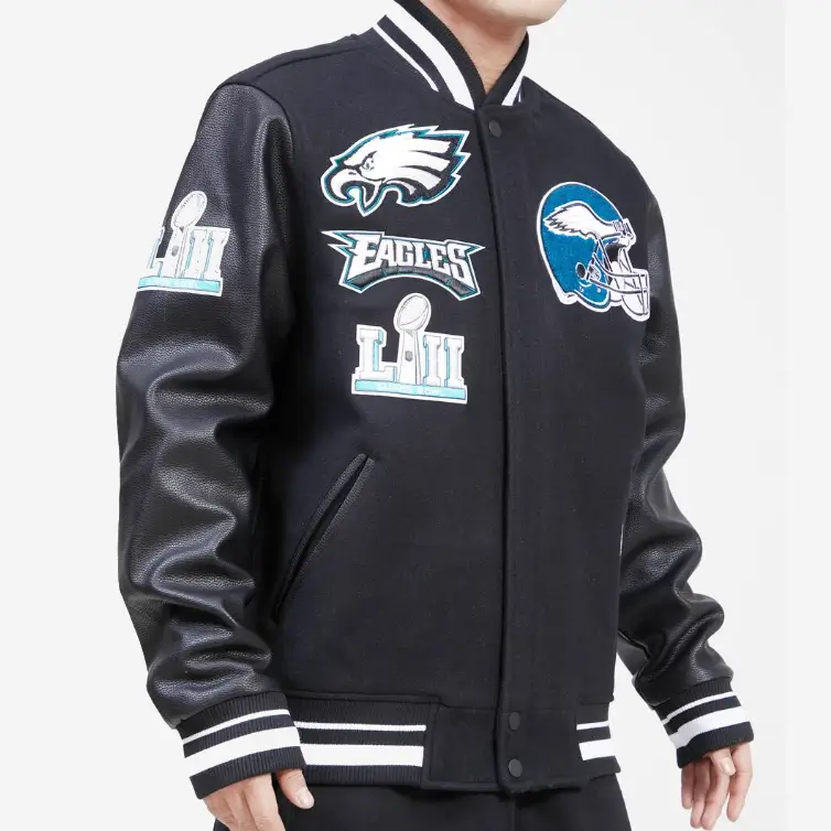 Philadelphia Eagles Mashup Wool & Leather Varsity Jacket - Image 3