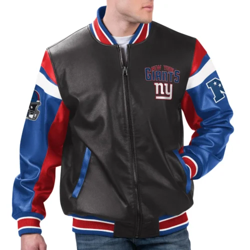 New York Giants Full-Zip Leather Varsity Jacket - Black