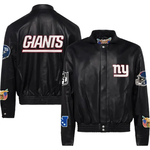 New York Giants Black Full Leather Varsity Jacket - Image 3