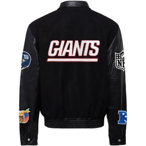 Alternative view of New York Giants Jeff Hamilton Black Wool & Leather Varsity Jacket