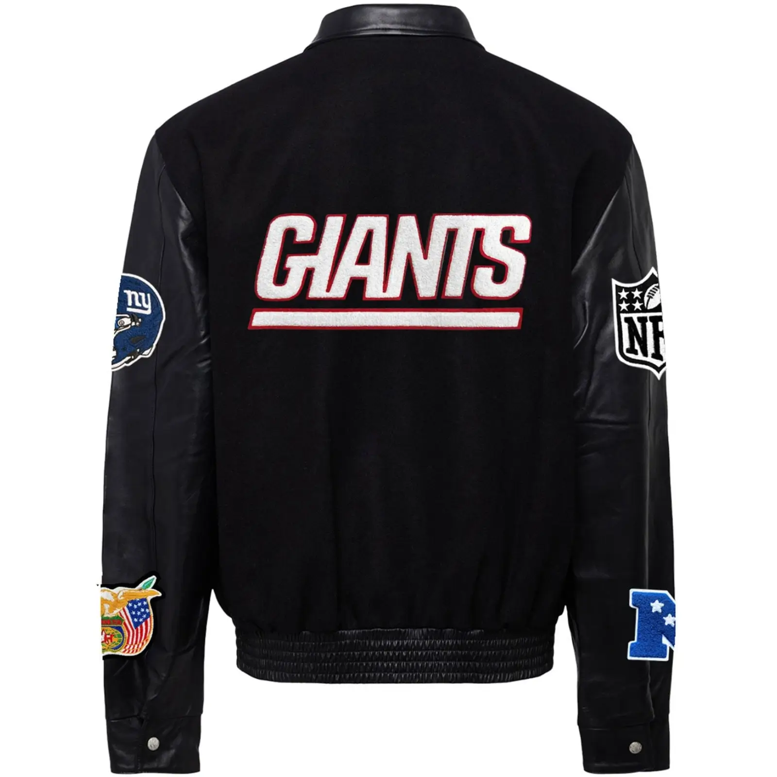 New York Giants Jeff Hamilton Black Wool & Leather Varsity Jacket - Image 2