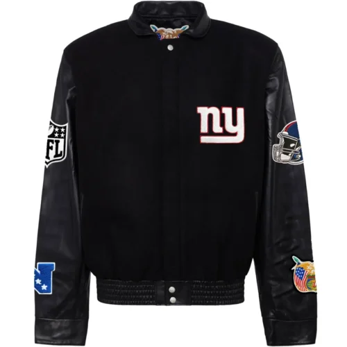 New York Giants Jeff Hamilton Black Wool & Leather Varsity Jacket