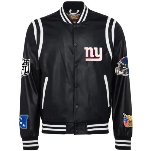 New York Giants  Classic Rib Black Full Leather  Varsity Jacket