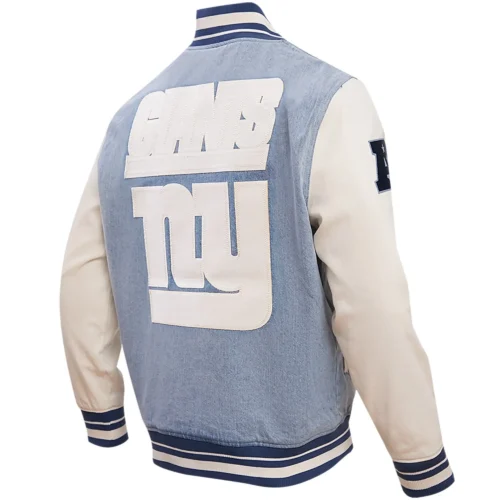 Alternative view of New York Giants Blues Denim & Leather Varsity Jacket