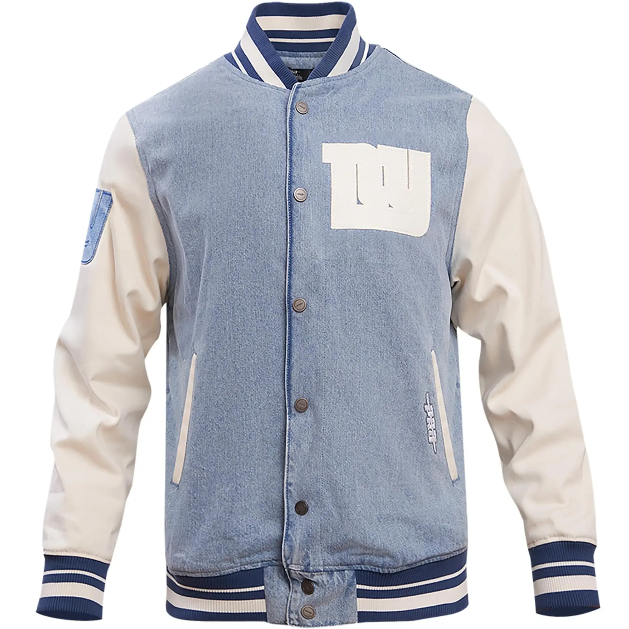 New York Giants Blues Denim & Leather Varsity Jacket