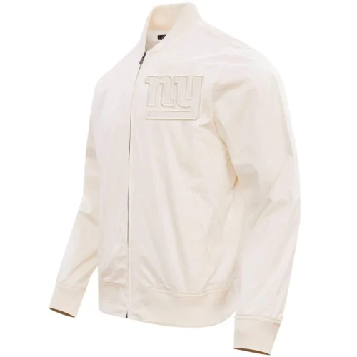 New York Giants Neutral Full-Zip Satin Varsity Jacket