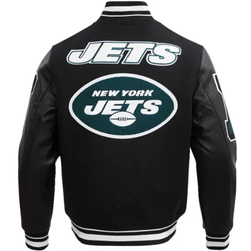 Alternative view of New York Jets Mash Up Rib Black Wool & Leather Varsity Jacket
