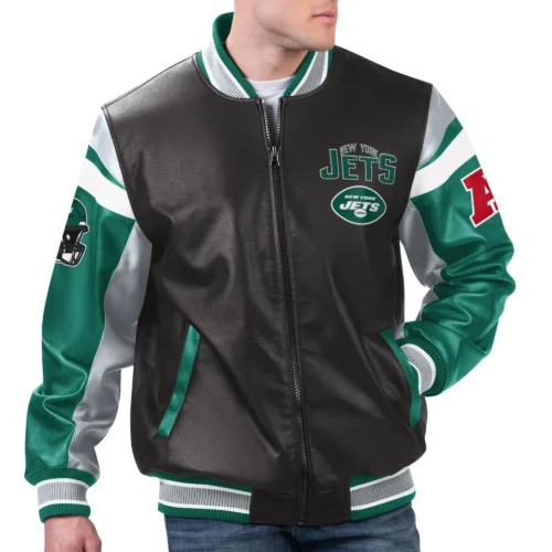 New York Jets Black/Green Full-Zip Leather Varsity Jacket