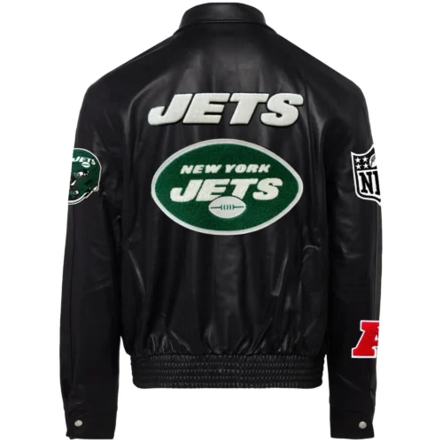 Alternative view of New York Jets Black Full Leather Varsity Jacket