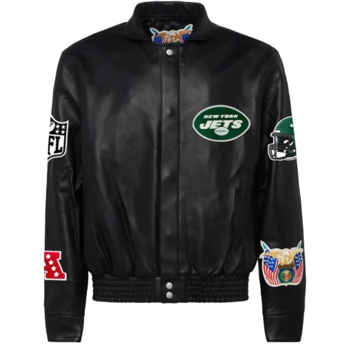 New York Jets Black Full Leather Varsity Jacket