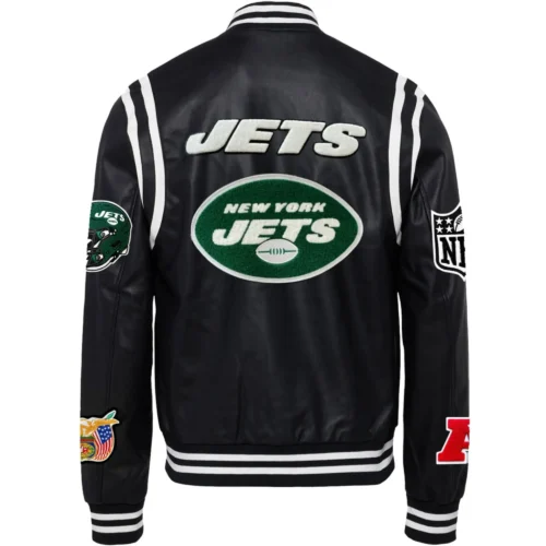 Alternative view of New York Jets  Black Vegan Full Leather  Full-Snap Varsity Jacket